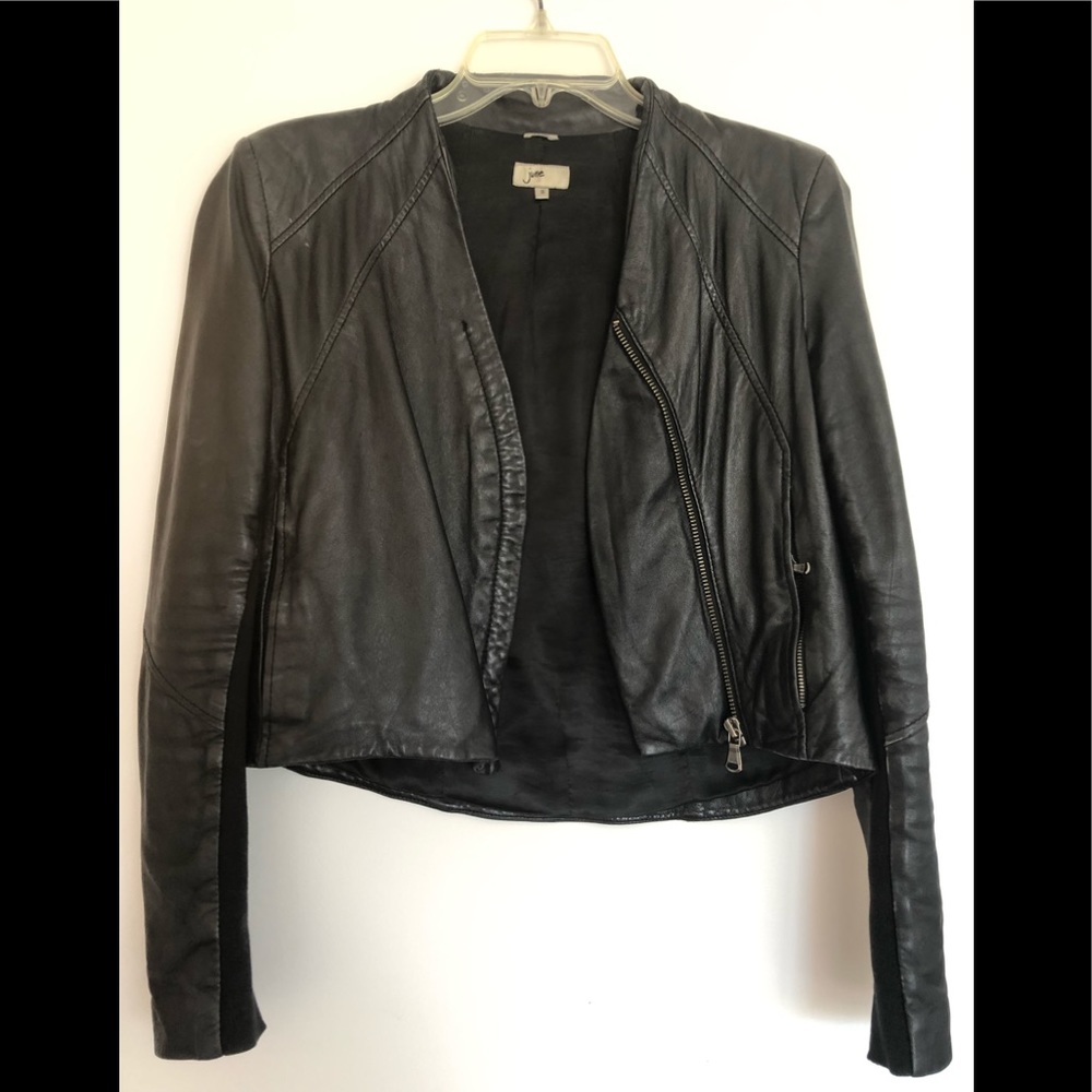 June distressed leather zip jacket